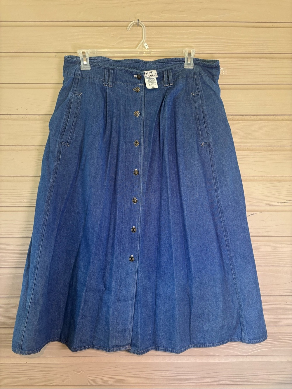 Vintage Koret City Blues Denim Midi Skirt - Size 18 - Button Up A-Line